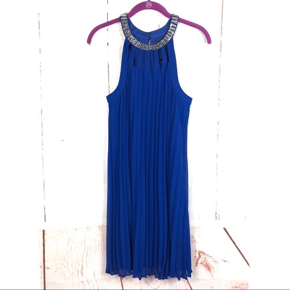 NWOT Laundry by Shelli Segal Royal Blue Pleated Dress